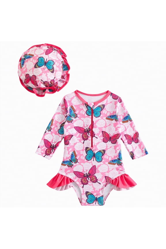 Girl Swimsuit Infant Bathing Suit Newborn One Piece Cute Summer Beach Swim Suit(Blue,2-3 Years)