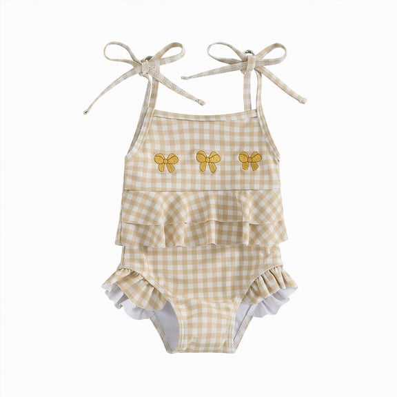 Hessimy Girl Swimsuit Infant Bathing Suit Newborn One Piece Cute Summer Beach Swim Suit(Light Yellow,18-24 Months)