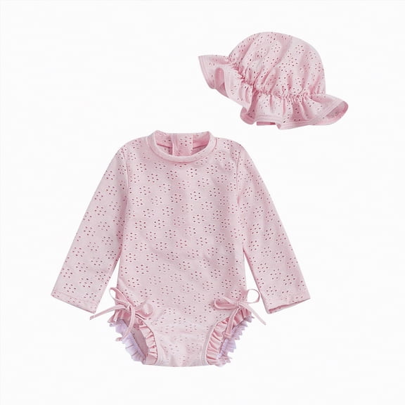 Hessimy Girl Swimsuit Infant Bathing Suit Newborn One Piece Cute Summer Beach Swim Suit(Pink,12-18 Months)