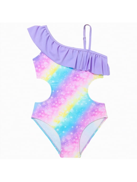 Girl Swimsuit One Piece Bathing Suit Crossback Straps Cute Pool Beach Swimwear Quick Dry(Blue,9-10 Years)