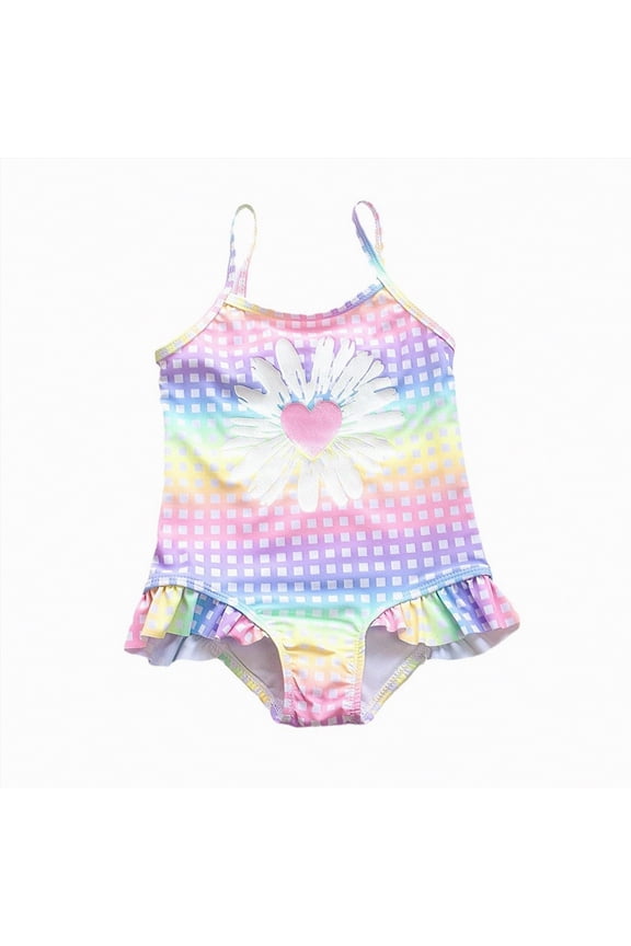 Girl Swimsuit One Piece Bathing Suit Crossback Straps Cute Pool Beach Swimwear Quick Dry(Purple,4-5 Years)