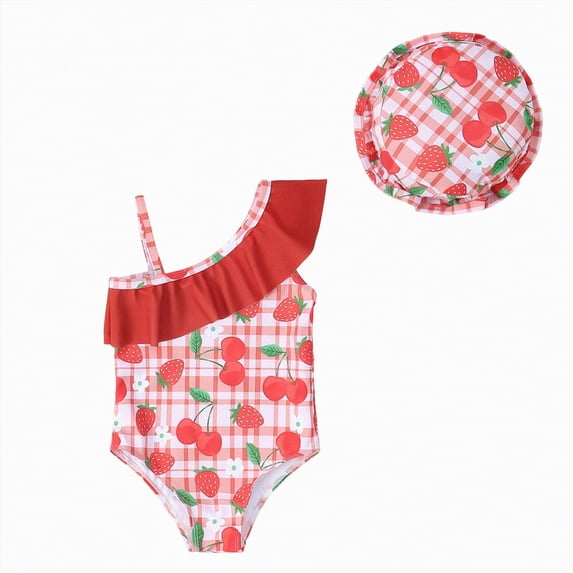 Hessimy Girl Swimsuit One Piece Solid Suit Full Coverage Swimwear,Full Coverage(Red,6-12 Months)
