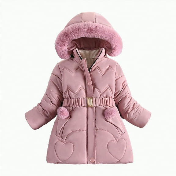 Hessimy Girl Winter Coats Heavyweight Hooded Puffer Jacket Kid Parka Snow Outwear winter coat mid long with pocket ski snow wear outdoor warm (Pink,5-6 Years)