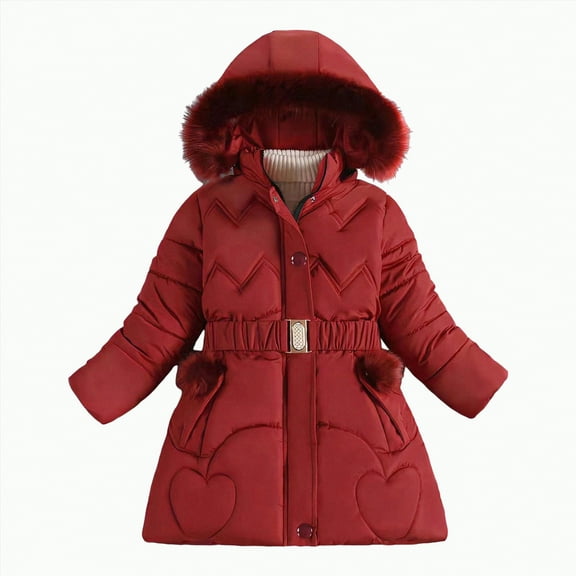 Hessimy Girl Winter Coats Heavyweight Hooded Puffer Jacket Kid Parka Snow Outwear winter coat mid long with pocket ski snow wear outdoor warm (Red,5-6 Years)