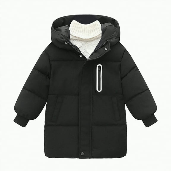 Hessimy Girl Winter Coats Heavyweight Hooded Puffer Jacket Kid Parka Windproof Zipper Thick Warm Outwear winter coat cotton jacket solid colour (Black,7-8 Years)