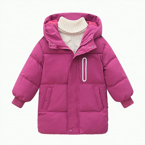 Hessimy Girl Winter Coats Heavyweight Hooded Puffer Jacket Kid Parka Windproof Zipper Thick Warm Outwear winter coat cotton jacket solid colour (Hot Pink,7-8 Years)