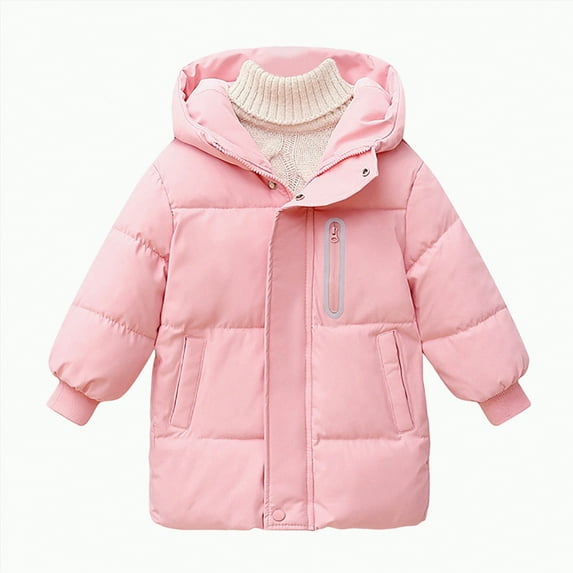 Hessimy Girl Winter Coats Heavyweight Hooded Puffer Jacket Kid Parka Windproof Zipper Thick Warm Outwear winter coat cotton jacket solid colour (Pink,4-5 Years)