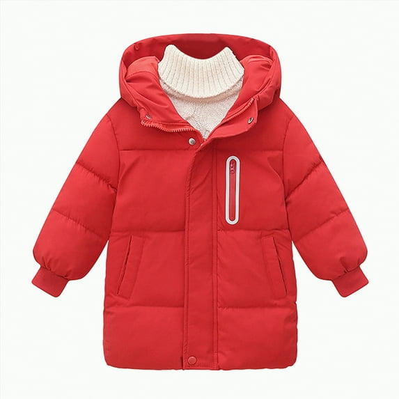 Hessimy Girl Winter Coats Heavyweight Hooded Puffer Jacket Kid Parka Windproof Zipper Thick Warm Outwear winter coat cotton jacket solid colour (Red,4-5 Years)