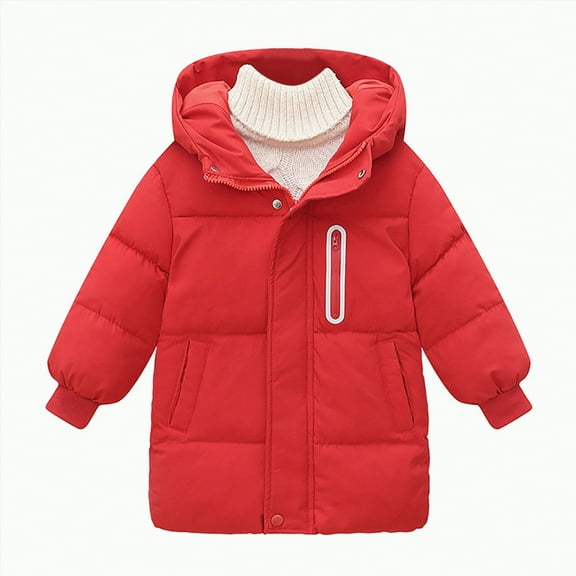 Hessimy Girl Winter Coats Heavyweight Hooded Puffer Jacket Kid Parka Windproof Zipper Thick Warm Outwear winter coat cotton jacket solid colour (Red,7-8 Years)