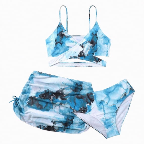 Hessimy Girl's 2 Piece Bathing Suit Ruffle Trim Summer Bikini Swimsuit(Blue,8-9 Years)