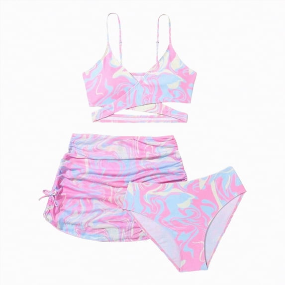 Hessimy Girl's 2 Piece Bathing Suit Ruffle Trim Summer Bikini Swimsuit(Pink,8-9 Years)