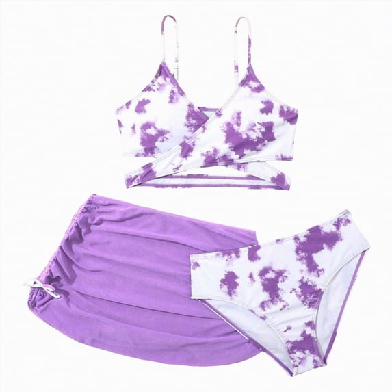 Hessimy Girl's 2 Piece Bathing Suit Ruffle Trim Summer Bikini Swimsuit(Purple,10-11 Years)