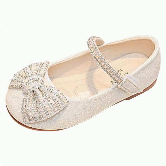 Hessimy Girl's Dress Shoes Mary Jane Glitter 1.5 in Low Heel Wedding Party Princess Shoes for Toddler/Little/Big Kids sandals school performance shoes (White,11)
