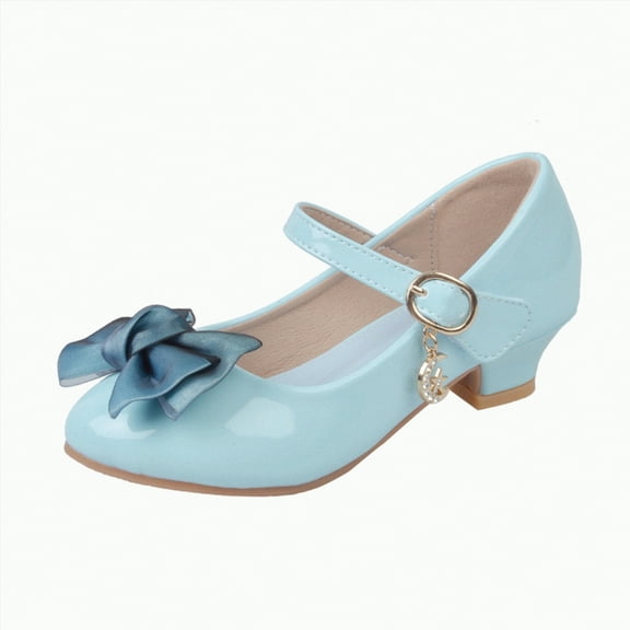 Hessimy Girl's Dress Shoes Mary Jane Glitter 1.5 in Low Heel Wedding Party Princess Shoes for Toddler/Little/Big Kids school performance shoes Round headed (Blue,13)