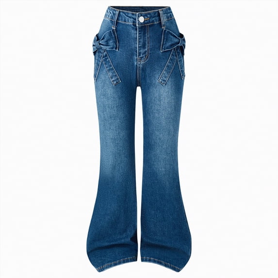 Hessimy Girl's Graphic Baggy Jeans Y2k Ripped Straight Leg Denim Pants with Pockets(Light Blue,9-10 Years)