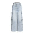 thumbnail image 1 of Hessimy Girl's High Waisted Button Wide Leg Jeans Casual Long Denim Pants with Pocket(Blue,6-7 Years), 1 of 5