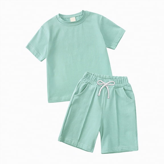 Hessimy Girls 2 Piece Outfits Girl Summer Clothes Kids Sport T Shirts and Shorts girls' Clothing Sets 1-14 Years(Mint Green,1-2 Years)