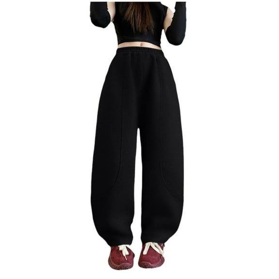 Hessimy Girl's&Women's Cargo Pants Elastic Waist Drawstring Tapered Multi Pockets Cargo Jogger Pants(Black,12-13 Years)