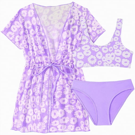Hessimy Girls' 2 Piece Bikini Swimsuit Adjustable Straps Girls Bathing Suit,Girls Fit,Perfect Fit(Purple,7-8 Years)