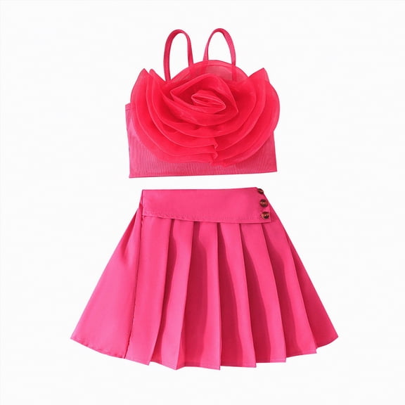 Hessimy Girls Hawaiian Short Sleeve Shirt & Elastic Waist Shorts Set, Casual 2-Piece Summer Outfit for Kids(Red,5-6 Years)