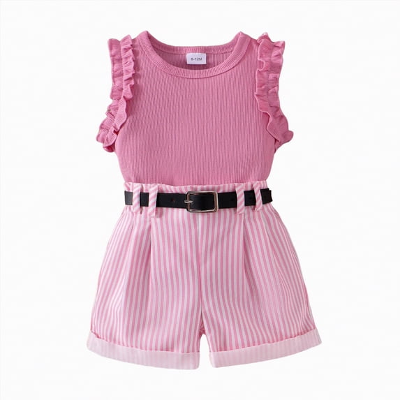 Hessimy Toddler Kids Girl Clothes Floral Letter Graphic Top + Shorts 2PC Girls Summer Short Set(Red,6-12 Months)