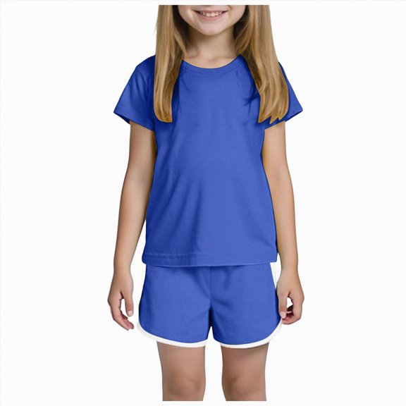 Hessimy Girls Summer Outfits 2Pcs Kids Clothes Girls Tops T-Shirts and Casual Short Sets,Kid Short Set(Blue,7-8 Years)