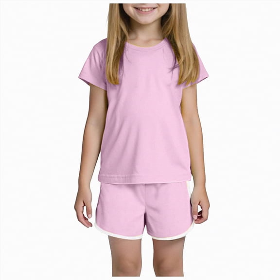 Hessimy Girls Summer Outfits 2Pcs Kids Clothes Girls Tops T-Shirts and Casual Short Sets,Kid Short Set(Pink,12-18 Months)