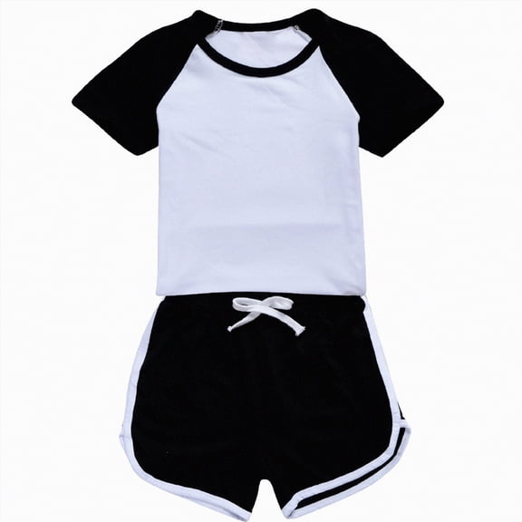 Hessimy Toddler Baby Girl Summer Clothes Set Short Sleeve Tops & Shorts Novelty Color Outfits(Black,4-5 Years)