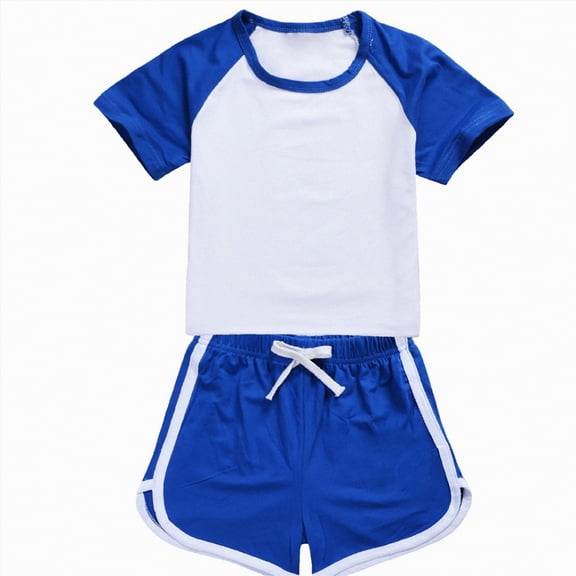 Hessimy Toddler Baby Girl Summer Clothes Set Short Sleeve Tops & Shorts Novelty Color Outfits(Blue,5-6 Years)