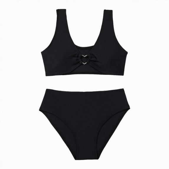 Hessimy Girls 2 Piece Tankini Swimsuit Loose Fit Modest Swimming Suit for Girls Bathing Suit,Loose Fit(Black,8-9 Years)