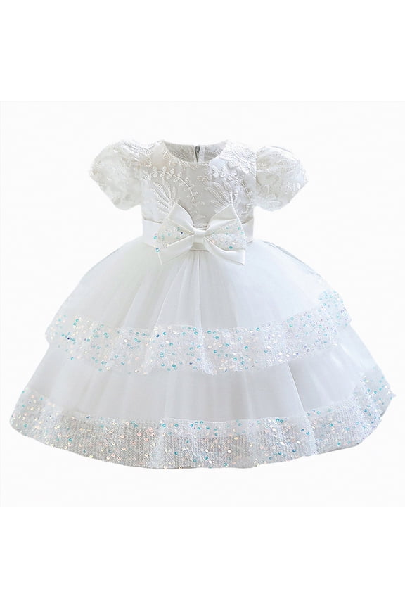 Girls Back to School Ruffle Sleeve Print A-line Summer Casual Kindergarten Preschool Dress,cute outfit(White,3-4 Years)