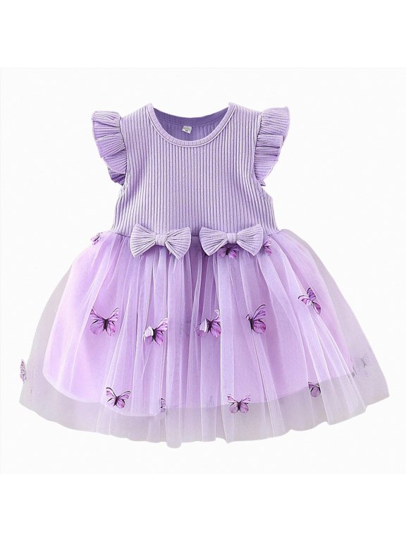Girls Back to School Summer Sleeveless Casual A-line Midi Dress Toddler Girls First Day of School Outfit,kindergarten(Purple,6-12 Months)