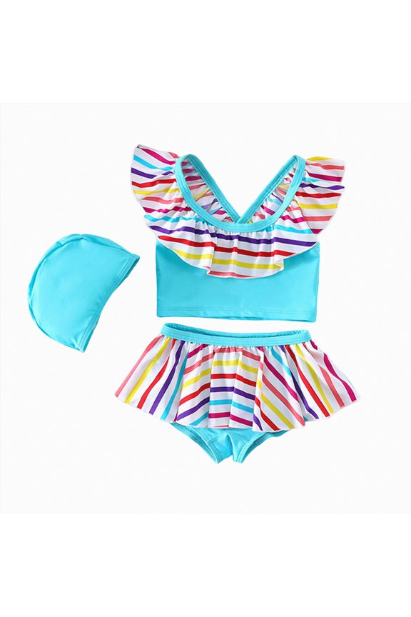 Girls Bikini Beach Swimwear 2 Piece Swimsuit Bathing Suits,Rash Guard,Sun Protection(Blue,7-8 Years)