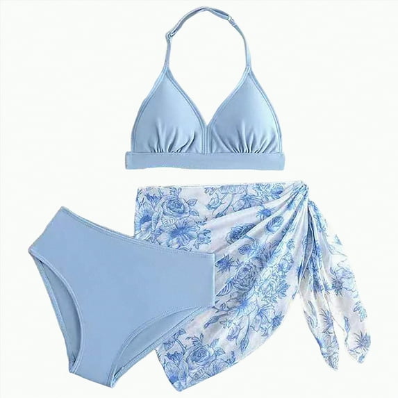 Hessimy Girls Bikini Set 2 Piece Swimsuit - Beach Sports Bathing Suit Scoop Neck Adjustable Straps Kids Teen(Blue,9-10 Years)