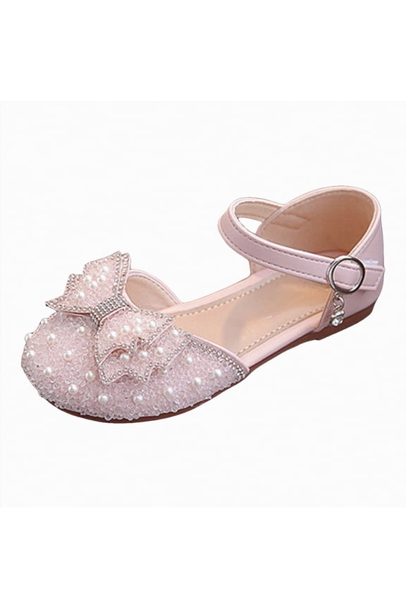 Girls Bow Sandals Open Toe Ankle Strap Flat Sandals Flower Girl Party Dress Shoes,Comfy Non-Slip(Red,10)