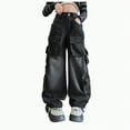 thumbnail image 1 of Hessimy Girls Cargo Pants Size 10-12 High Waist Parachute Pants Casual Straight Streetwear Heart Embroidered Denim Pants Teen Girl Trendy Clothes (Black,6-7Y), 1 of 6