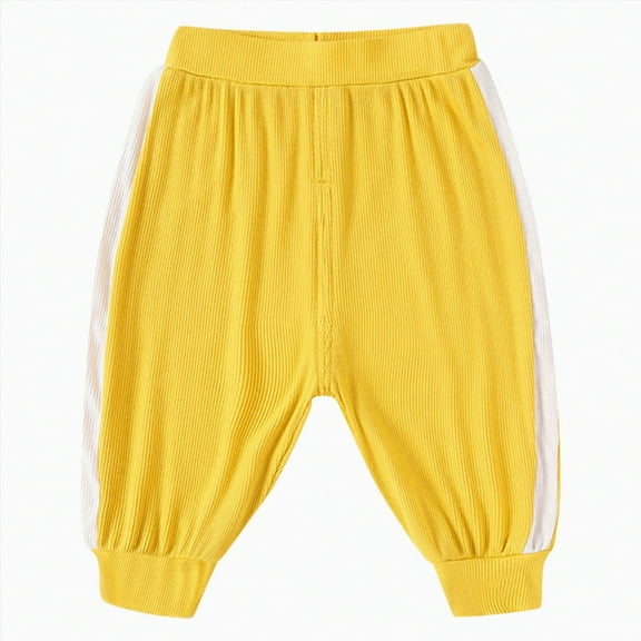 Hessimy Girls Cargo Pants With Pockets, Casual Drawstring Cotton Relaxed Fit Full Long Girls Pants Street Dance Sports Pants (Yellow,3-4 Years)