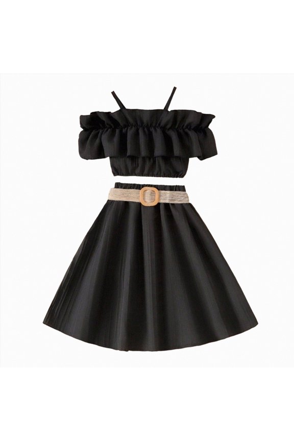 Toddler Girl Clothes Baby Girls Summer Outfits Short Sleeve T-Shirt Shorts Set Summer Clothes Set 12M-12T(Black,7-8 Years)