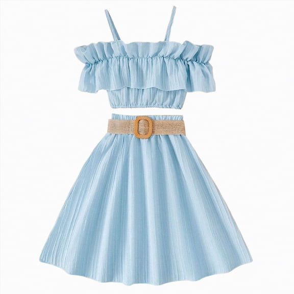 Hessimy Toddler Girl Clothes Baby Girls Summer Outfits Short Sleeve T-Shirt Shorts Set Summer Clothes Set 12M-12T(Blue,7-8 Years)