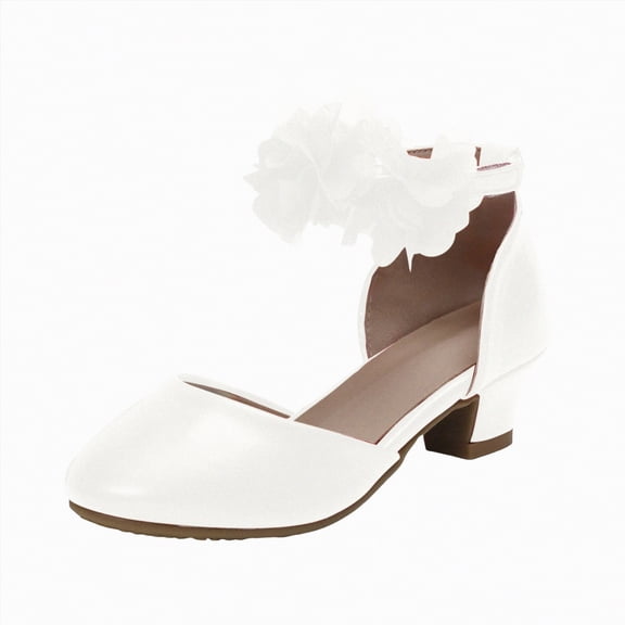 Hessimy Girls Dress Shoes Mary Jane Princess Elastic Strap Glitter Party Flats Low Heels Glitter Flower Party Wedding Footwear sandals school (White,5)