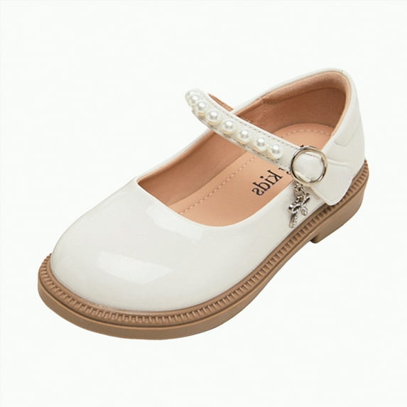 Hessimy Girls Dress Shoes-Mary Jane Shoes for Girls Low Heel Princess Hook and Loop Dress Shoes Party Wedding Flats for Little/Big Kids school Round headed (White,11)
