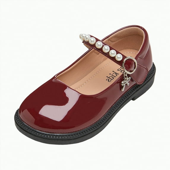 Hessimy Girls Dress Shoes-Mary Jane Shoes for Girls Low Heel Princess Hook and Loop Dress Shoes Party Wedding Flats for Little/Big Kids school Round headed (Wine,1.5)