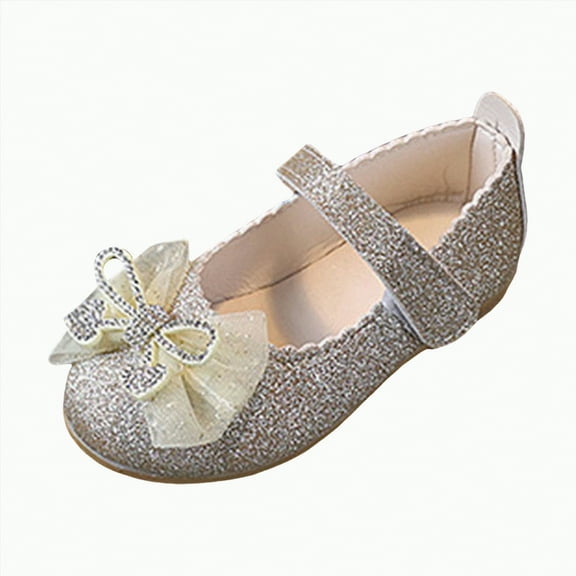 Hessimy Girls Dress Shoes Mary Jane Wedding Party Heel Glitter Bow Princess Flower Shoes for Kid Toddler school Painted leather shoes dailywear ballet Dancing shoes (Gold,10)
