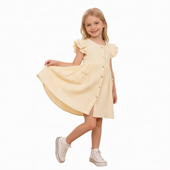Hessimy Girls Dress, Soft Twirly Stretchy Casual Ruffle Daily Dress for Toddler/Little/Big Kid Girls Clothing(White,3-4 Years)