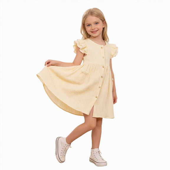 Hessimy Girls Dress, Soft Twirly Stretchy Casual Ruffle Daily Dress for Toddler/Little/Big Kid Girls Clothing(White,4-5 Years)
