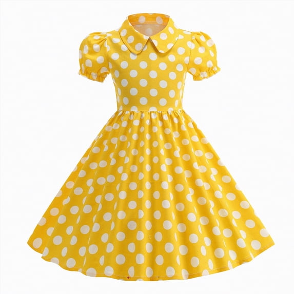 Hessimy Girls Fall Cotton Striped Long Sleeve Lace Pocket Holiday Dress,casual wear(Yellow,5-6 Years)