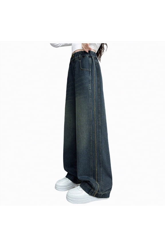 Girls Flare Jeans Kids Fashion Stretchy Denim Pants Bell Bottoms with Pockets(Navy,11-12 Years)