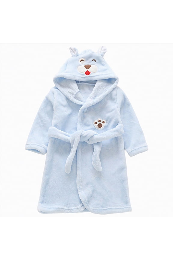 Girls Fleece Hooded Robes, Warm Printed Bath Robe For Kids Soft Fuzzy Bathrobe For Gifts Fall Winter Toddler Pajamas Sleepwear (Blue,2-3 Years)