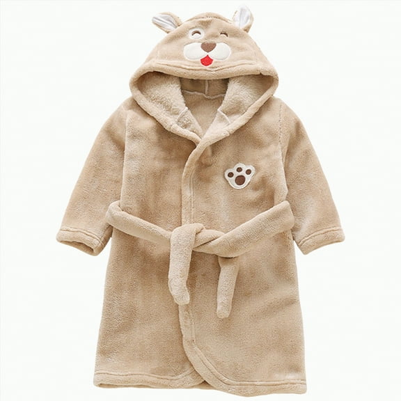 Hessimy Girls Fleece Hooded Robes, Warm Printed Bath Robe For Kids Soft Fuzzy Bathrobe For Gifts Fall Winter Toddler Pajamas Sleepwear (Brown,9-10 Years)