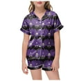 thumbnail image 1 of Hessimy Girls Halloween Pajama Set Button Down Satin Kids Pumpkin Print Sleepwear 2 Piece Silk Pjs Sets Loungewear Toddler Girl Boy's pajamas（Purple，4-5 Years）, 1 of 4